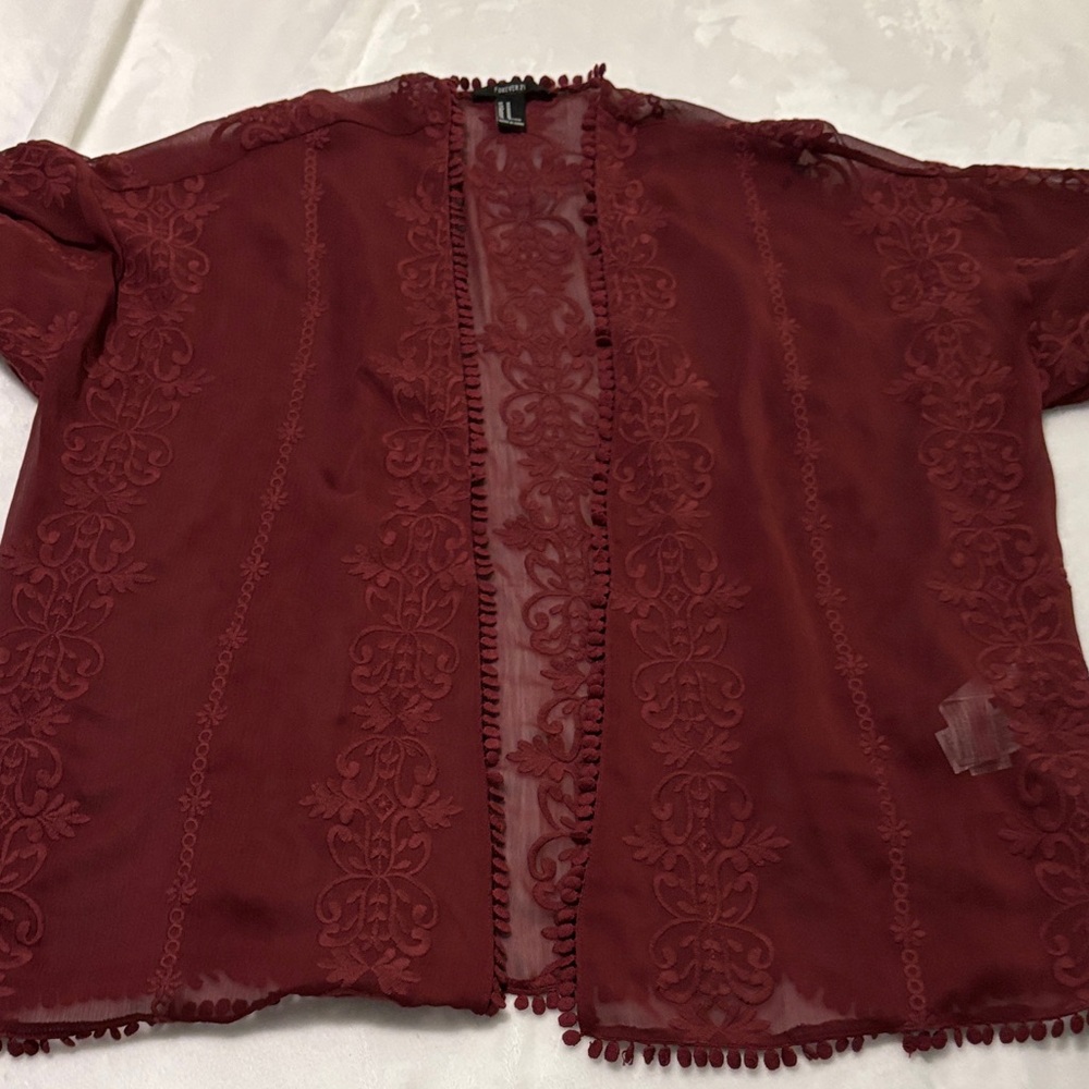 Forever 21 Deep Red Lace Cardigan